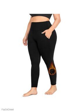 Plus Size Fleece Lined Thermal Leggings with Pockets Winter Pants